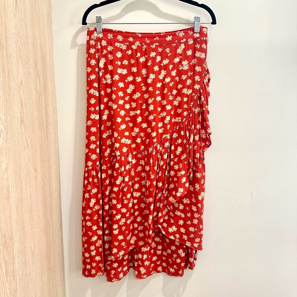 Madewell Red Floral Midi Skirt